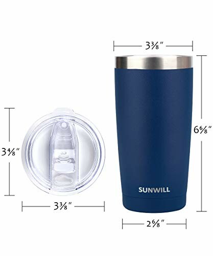 Blue insulated tumbler with lid and measurements