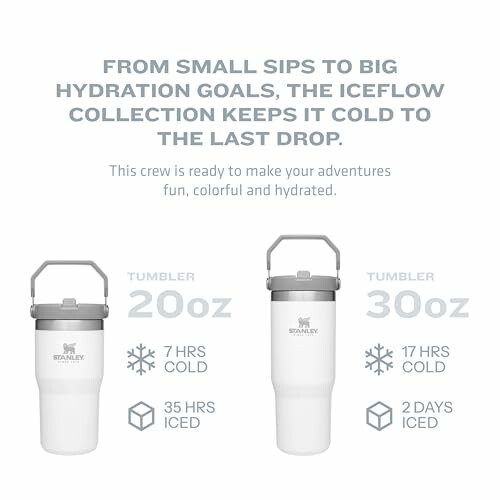 Stanley IceFlow tumblers in 20oz and 30oz with cold and iced time details.